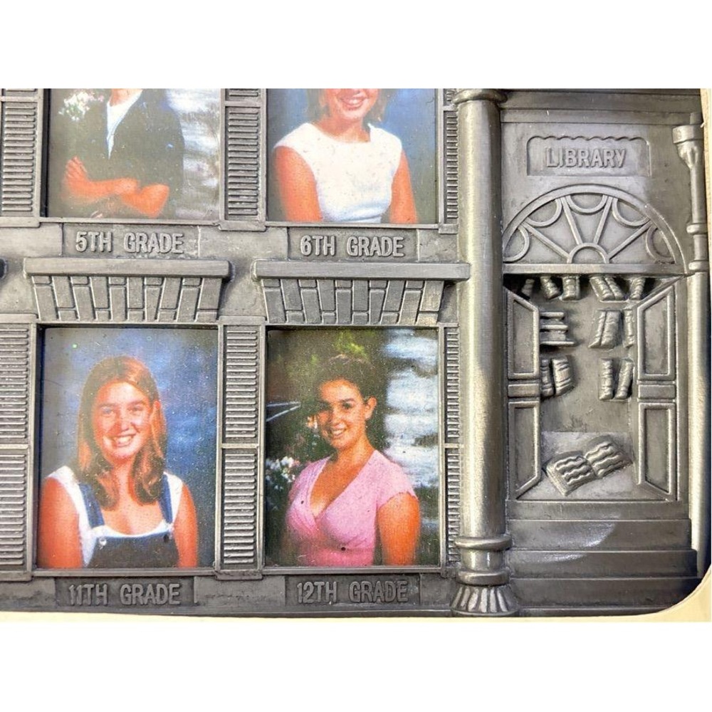 VTG School Years Picture Frame Cast Metal School House Kindergarten-12th Pewter